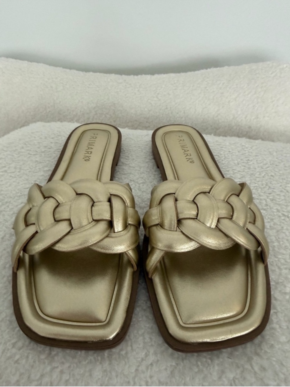 Lanvin Gold Braided Square-Toe Slide Sandals
